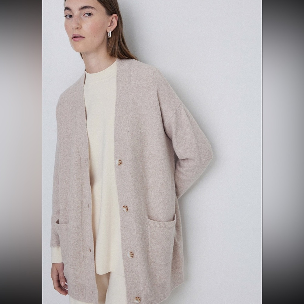 Anthropologie Yerse cotton blend long cardigan beige neutral NWT